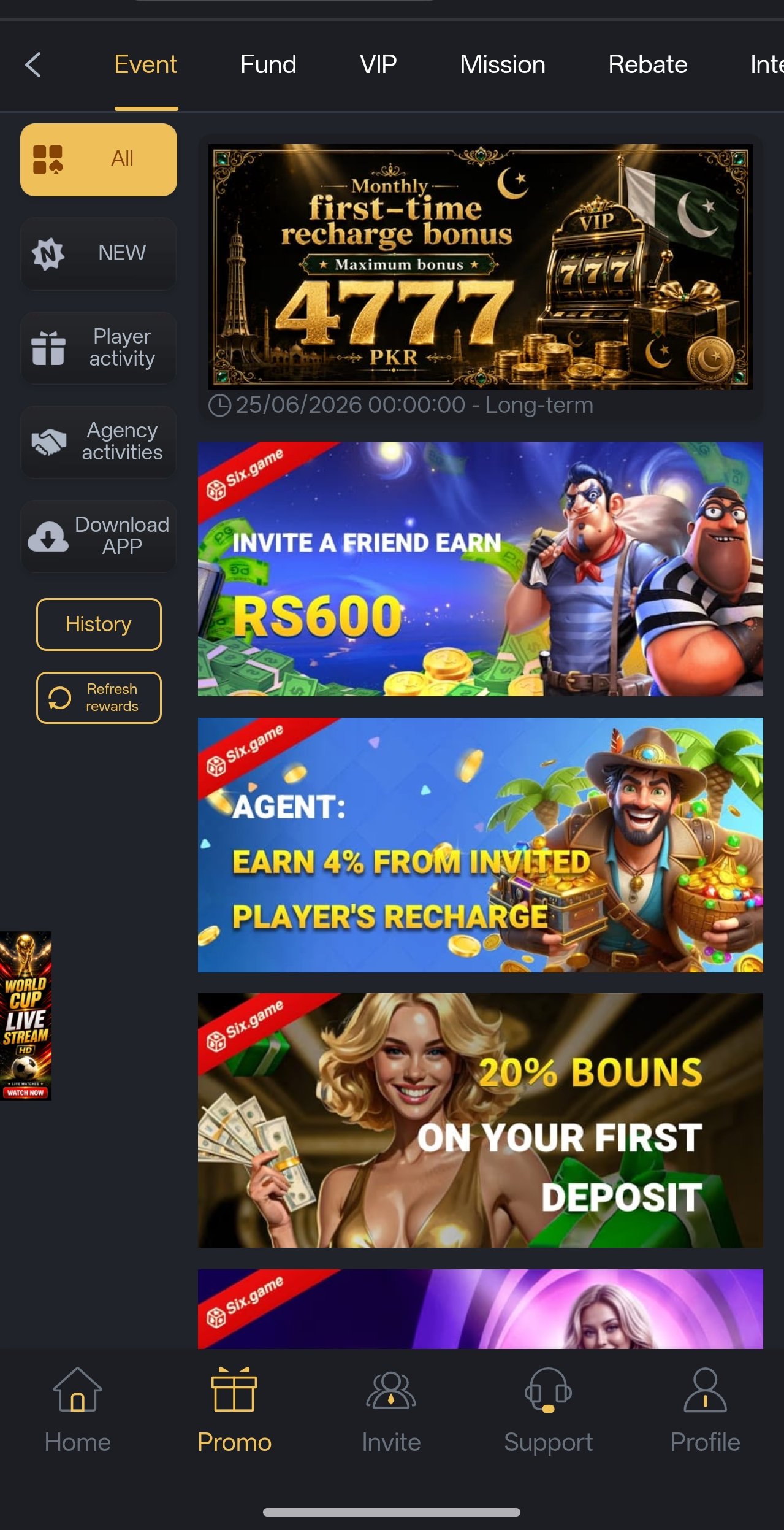 Six app slot game category browser with filter chips